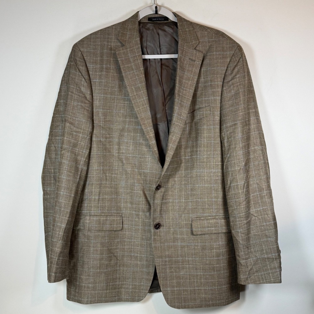 Lauren Ralph Lauren Sport Coat Men 44L Brown Silk Wool Linen Plaid Country Club